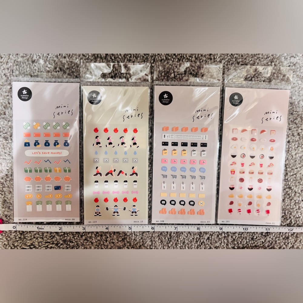 Set of (4) different sheets of Mini Series Stickers. Cute n Organized. Korean